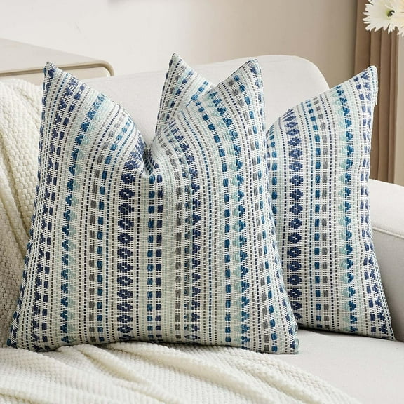 SUSIELADY Decorative Throw Pillow Covers 18x18 Inch Set of 2,Soft Cozy Chenille Jacquard Textured Cushion Case,Boho Home Decor for Couch Bed Living Room, Blue