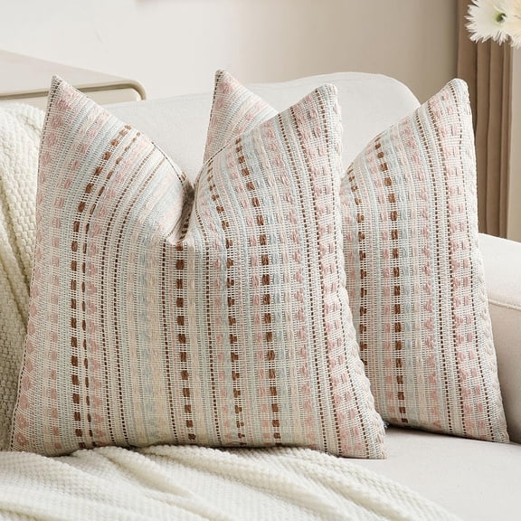 SUSIELADY Decorative Throw Pillow Covers 20x20 Inch Set of 2,Soft Cozy Chenille Jacquard Textured Cushion Case,Boho Home Decor for Couch Bed Living Room, Pink