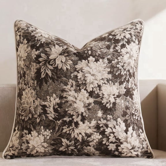 SUSIELADY Floral Throw Pillow Cover 20 x 20 Inches – Vintage Chenille Square Throw Pillow Cover, Soft Decorative Farmhouse Accent for Couch Sofa Living Room Bedroom, 1 Piece, Grey