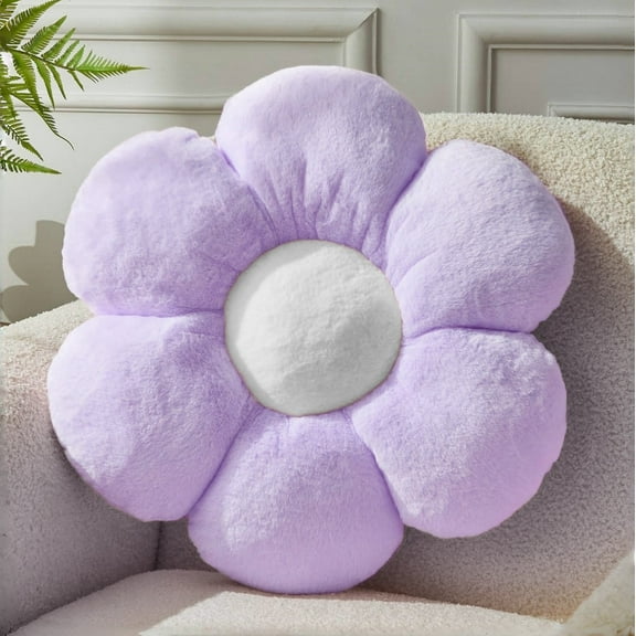 SUSIELADY Flower Pillow, Cute Decorative Plush Throw Pillow with Faux Rabbit Fur, Soft Aesthetic Floor Pillow for Bedroom, Living Room & Kids Room Décor, 1-Pack, Large Purple