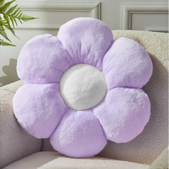 SUSIELADY Flower Pillow, Cute Decorative Plush Throw Pillow with Faux Rabbit Fur, Soft Aesthetic Floor Pillow for Bedroom, Living Room & Kids Room Décor, 1-Pack, Large Purple