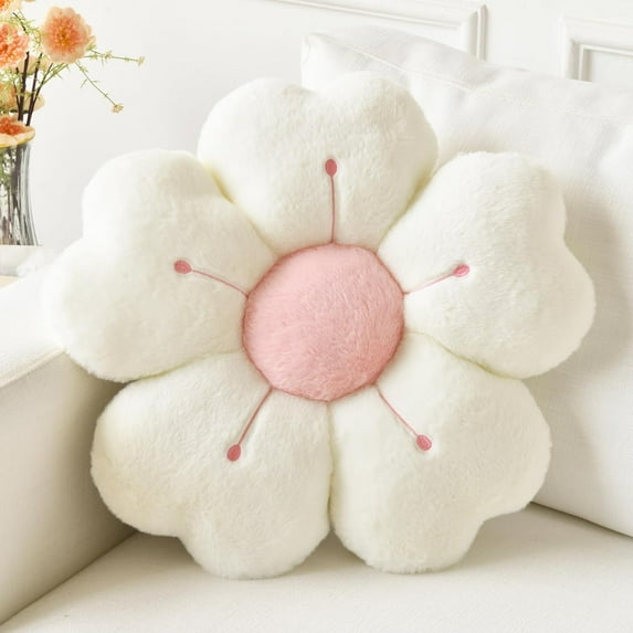 SUSIELADY Flower Pillow, Flower Shaped Pillow Decorative Throw Pillows for Bed Couch Sofa Bedroom Living Room, Cute Daisy Pillow Dorm Decor Floor Seating Cushion, 11.81” , White