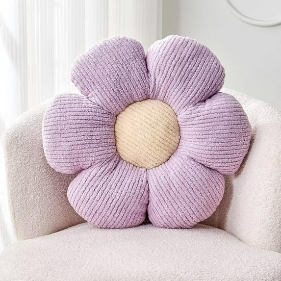 SUSIELADY Flower Throw Pillow, 15.75" Soft Plush Daisy Cushion for Bed, Sofa, Couch, Floor, Cute Aesthetic Decorative Pillow, Cozy Home Accent, Purple