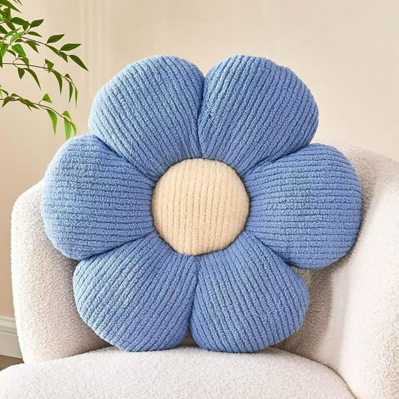 SUSIELADY Flower Throw Pillow, 15.75" Soft Plush Daisy Cushion for Bed, Sofa, Couch, Floor, Cute Aesthetic Decorative Pillow, Cozy Home Accent, Blue