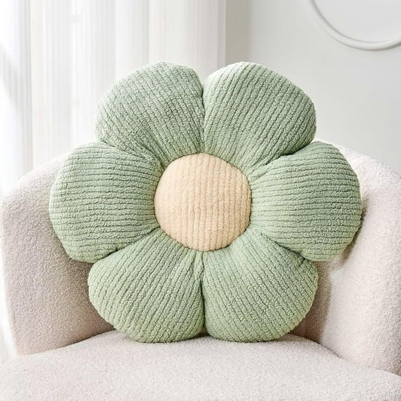 SUSIELADY Flower Throw Pillow, 15.75" Soft Plush Daisy Cushion for Bed, Sofa, Couch, Floor, Cute Aesthetic Decorative Pillow, Cozy Home Accent, Green