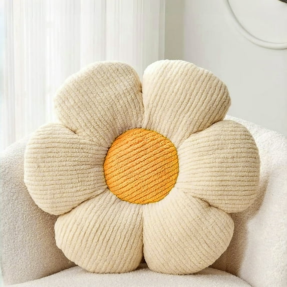 SUSIELADY Flower Throw Pillow, 19.69" Soft Plush Daisy Cushion for Bedroom, Living Room, Sofa, Couch, Floor, Cute Aesthetic Decorative Pillow for Home, Beige