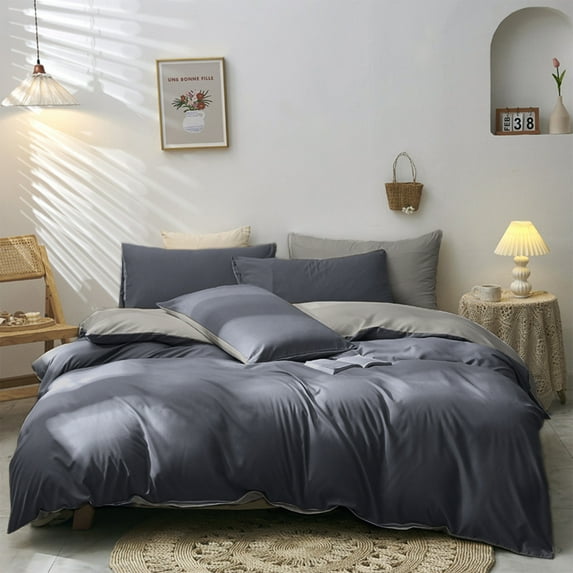 SUSIELADY King Duvet Cover Set, 3-Piece Ultra Soft Double Brushed Microfiber, Reversible Two-Tone Color, Zipper & Corner Ties, No Comforter, (Light Gray & Dark Gray, 104"x90")