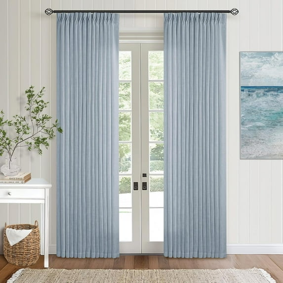 SUSIELADY Linen Curtains 84 Inch, Pinch Pleated 2 Panels, Semi Sheer Light Filtering Drapes for Living Room Bedroom, Farmhouse Window Treatment, Back Tab or Rings, Dusty Blue