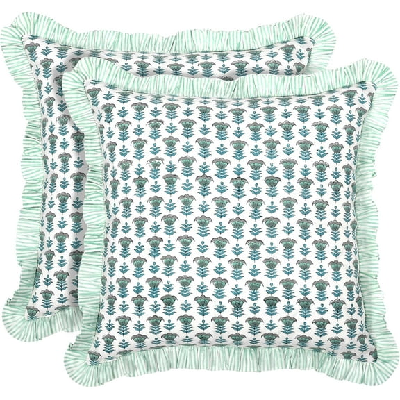 SUSIELADY Modern Farmhouse Pillow Covers Decorative Cotton Throw Pillow Covers Set of 2 18x18 Inch with Ruffle for Couch Sofa Bed Living Room Home Decor, Aquamarine Blue
