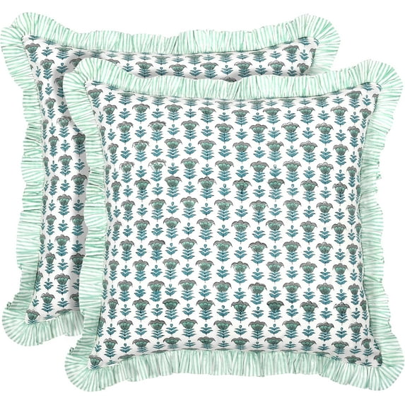 SUSIELADY Modern Farmhouse Pillow Covers Decorative Cotton Throw Pillow Covers Set of 2 18x18 Inch with Ruffle for Couch Sofa Bed Living Room Home Decor, Aquamarine Blue