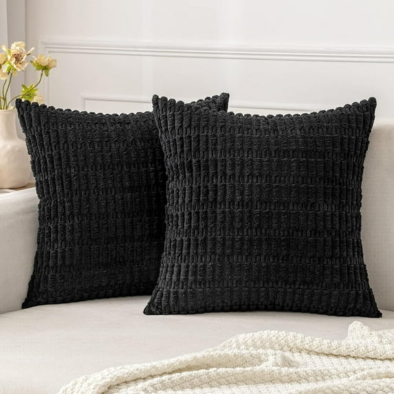 SUSIELADY Pack of 2 Corduroy Decorative Throw Pillow Covers 18x18 Inch Soft Boho Striped Pillow Covers Modern Farmhouse Home Decor for Sofa Living Room Couch Bed, Black