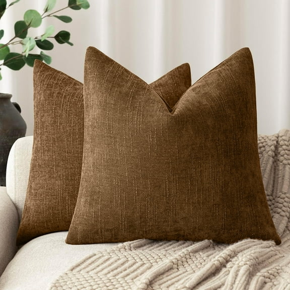 SUSIELADY Pack of 2 Decorative Throw Pillow Covers, 18x18 Inch, Soft Textured Square Cushion Covers with Zipper for Sofa, Couch, Bed, Living Room, Farmhouse, Cozy Accent Pillows, Coffee