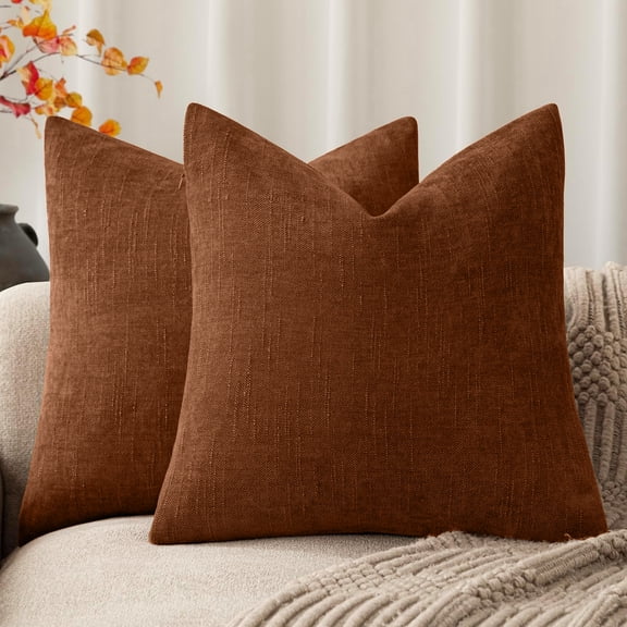SUSIELADY Pack of 2 Decorative Throw Pillow Covers, 18x18 Inch, Soft Textured Square Cushion Covers with Zipper for Sofa, Couch, Bed, Living Room, Farmhouse, Cozy Accent Pillows, Rust-Orange