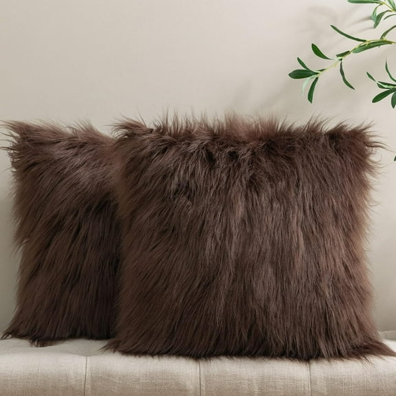 SUSIELADY Pack of 2 Faux Fur Throw Pillow Covers 20x20 Inch, Luxury Soft Fuzzy Cushion Covers for Couch, Sofa, Bed, Living Room, Decorative Pillowcases, Coffee