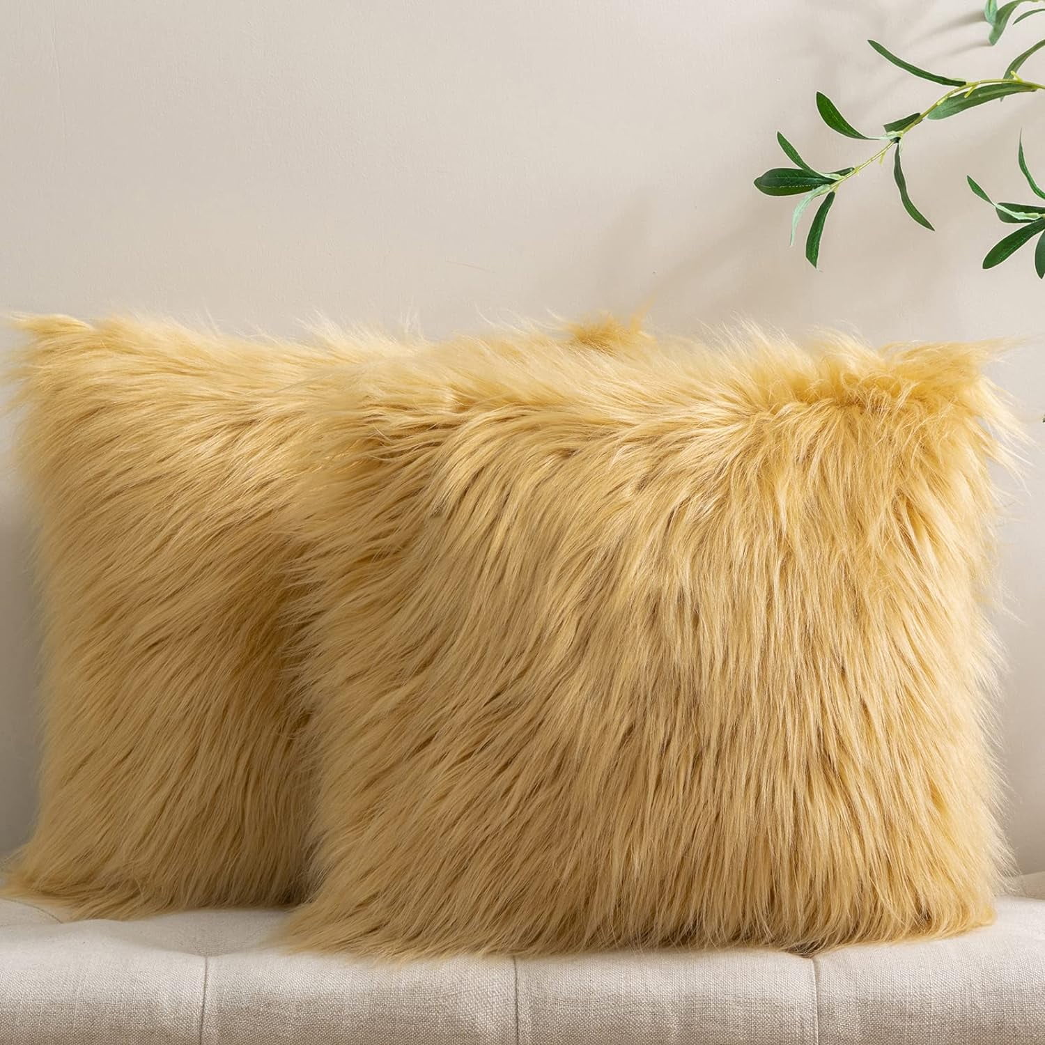 SUSIELADY Pack of 2 Faux Fur Throw Pillow Covers 20x20 Inch, Luxury ...