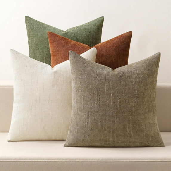 SUSIELADY Pack of 4 Fall Decorative Throw Pillow Covers 20x20 Inch Chenille Textured Cushion Covers Boho Farmhouse Rustic Vintage Modern Home Decor for Couch Sofa Bed Living Room, Brown Green