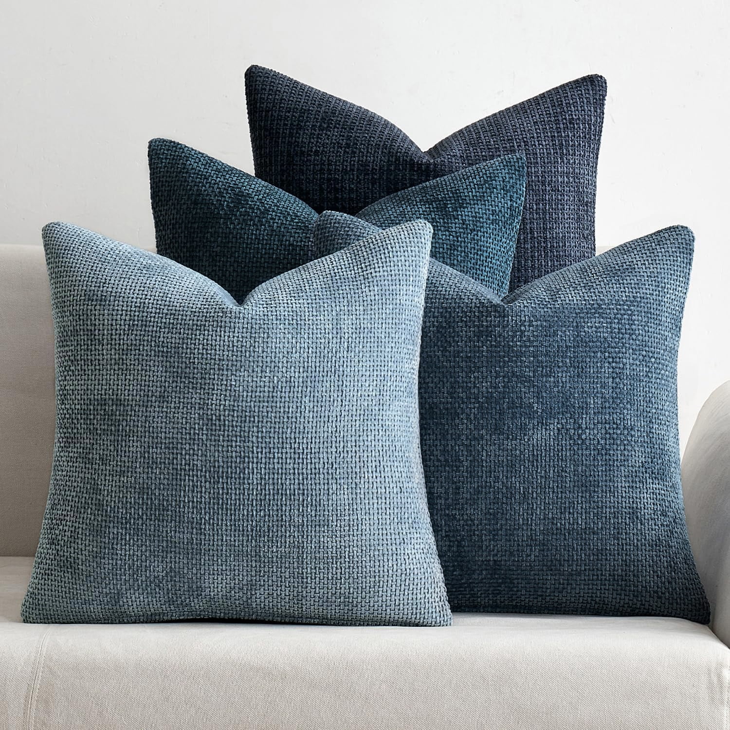 SUSIELADY Set of 4 Decorative Throw Pillow Covers 18x18 Inch, Soft Chenille Cushion Covers for Couch Sofa Bed, Boho Farmhouse Style for Living Room & Bedroom Decor, Neutral Blue