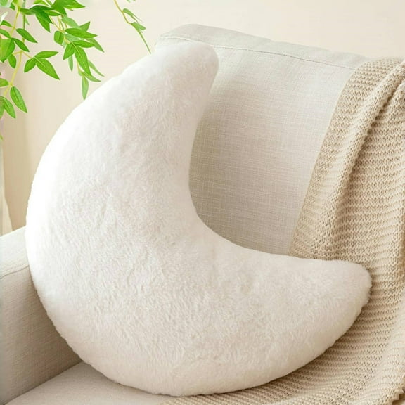 SUSIELADY Plush Moon Pillow, Soft and Cozy Crescent Moon Shaped Stuffed Cushion for Kids and Adults, Decor Pillow for Bed Couch Sofa Bedroom Living Room, 15.74" x 12.99", White