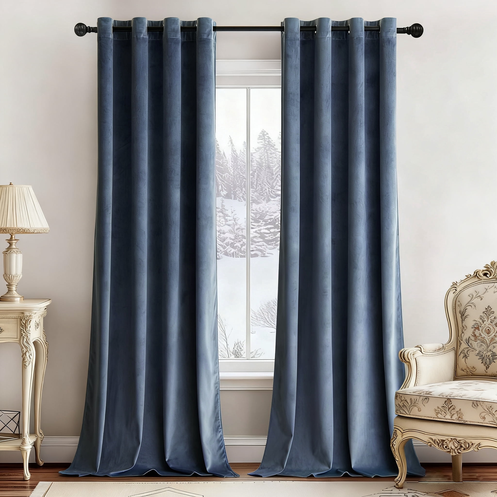 SUSIELADY Blackout Velvet Curtains, Thermal Insulated, Noise-Reducing, Soundproof, Light-Blocking, Room Darkening Drapes, 2 Panels, Grommet for Living Room & Bedroom, 52 x 90 in, Stone Blue