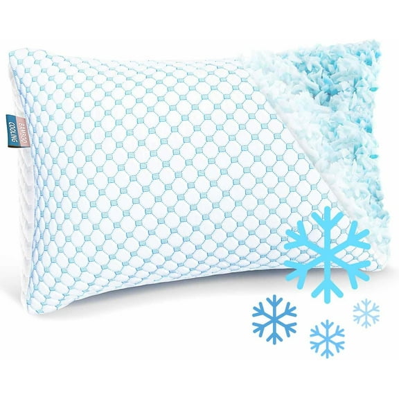 SUSIELADY Queen Size Cooling Pillow 1 Pack, Shredded Memory Foam, Adjustable Cold Gel for Hot Sleepers, Supportive Cool Pillow for Side Back Stomach Sleepers (20"×30", Queen)