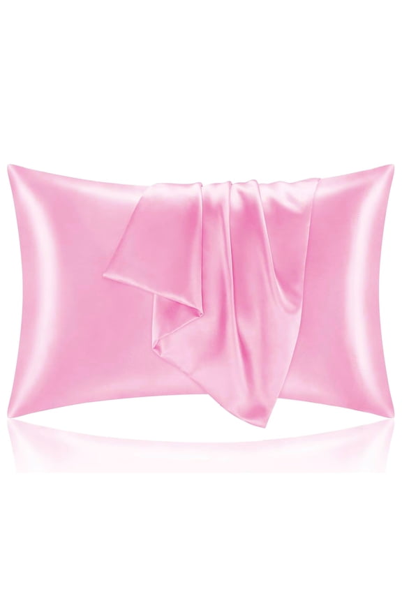 Satin Pillowcases Standard Size Set of 2 Cooling Silk-Like Soft Pillow Covers with Hidden Zipper Envelope Closure for Men & Women, 20" x 26", Pink