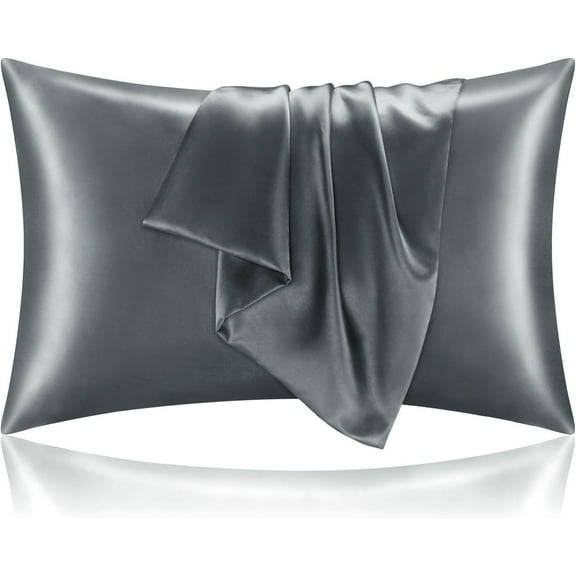 SUSIELADY Satin Pillowcases Standard Size Set of 2 Cooling Silk-Like Soft Pillow Covers with Hidden Zipper Envelope Closure for Men & Women, 20" x 26", Gray