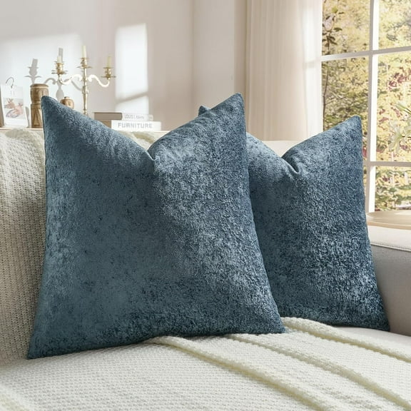 SUSIELADY Set of 2 Decorative Flannel Throw Pillow Covers 18x18 Inch, Soft Textured Cushion Cases for Couch Sofa Bedroom Living Room Farmhouse Modern Home Decor, Navy