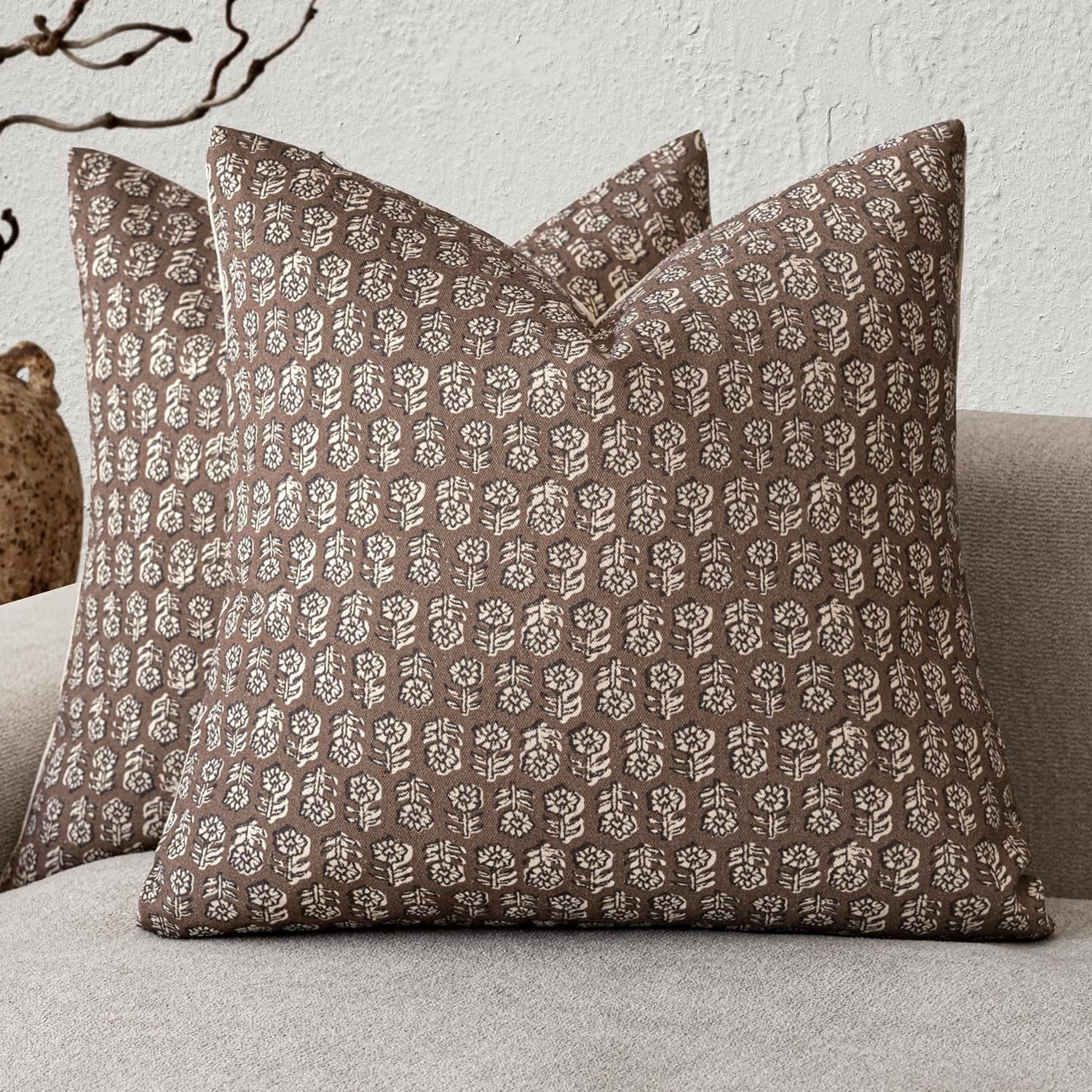 SUSIELADY Set of 2 Decorative Vintage Floral Print Throw Pillow Covers Neutral Modern Farmhouse Cushion Covers Boho Home Decor for Sofa Couch Bedroom Living Room Outdoor,18×18 Inch, Chocolate
