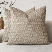 SUSIELADY Set of 2 Decorative Vintage Floral Print Throw Pillow Covers Neutral Modern Farmhouse Cushion Covers Boho Home Decor for Sofa Couch Bedroom Living Room Outdoor,18×18 Inch, Iced Coffee