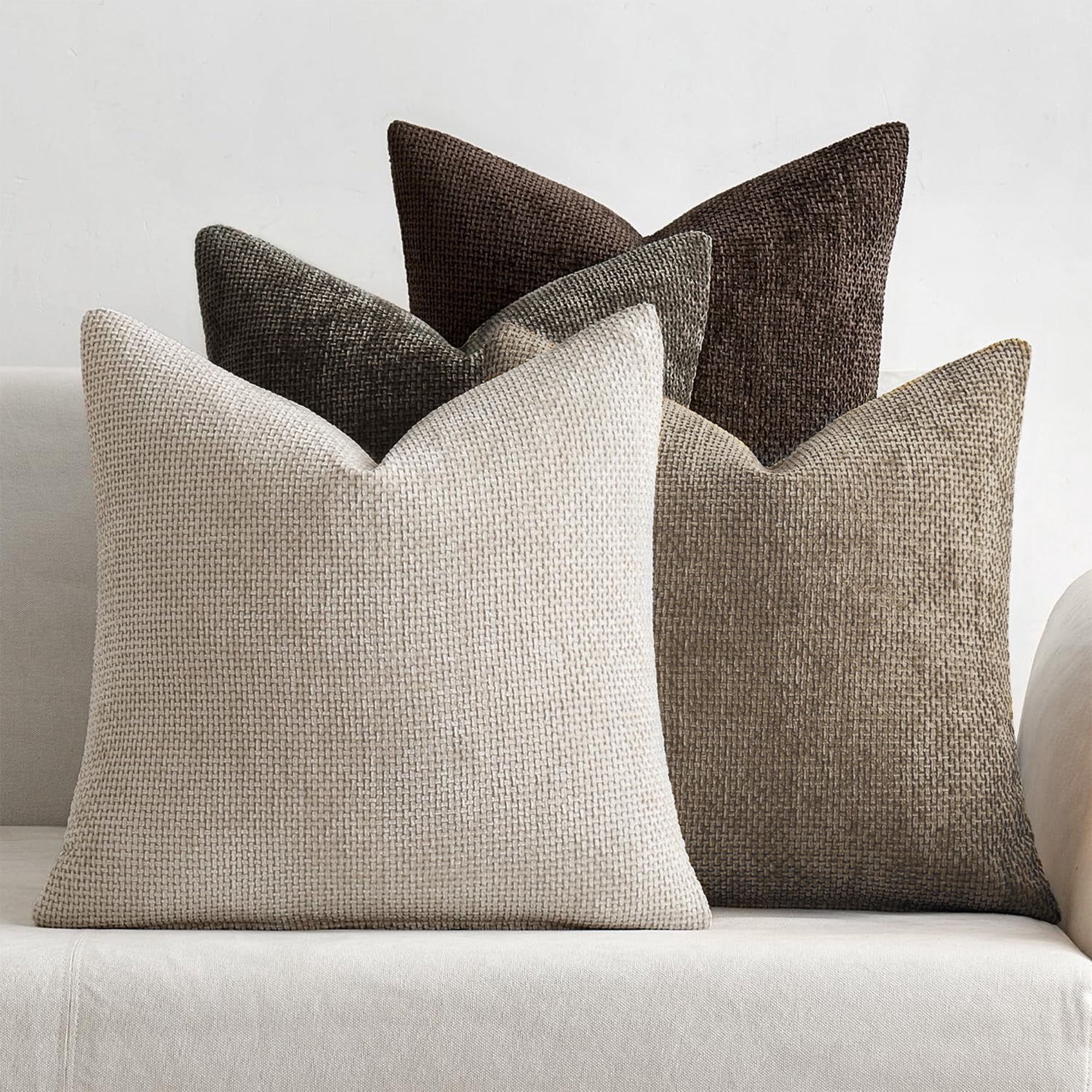 SUSIELADY Set of 4 Decorative Throw Pillow Covers 20x20 Inch, Soft Chenille Cushion Covers for Couch Sofa Bed, Boho Farmhouse Style for Living Room & Bedroom Decor, Brown