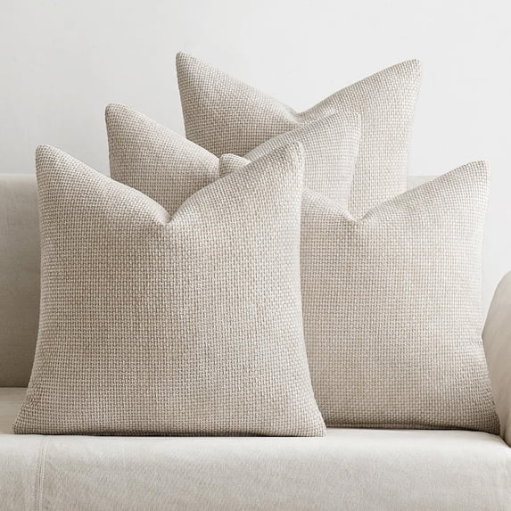 SUSIELADY Set of 4 Decorative Throw Pillow Covers 20x20 Inch, Soft Chenille Cushion Covers for Couch Sofa Bed, Boho Farmhouse Style for Living Room & Bedroom Decor, Cream