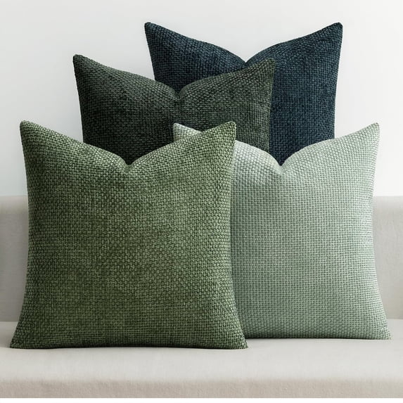 SUSIELADY Set of 4 Decorative Throw Pillow Covers 20x20 Inch, Soft Chenille Cushion Covers for Couch Sofa Bed, Boho Farmhouse Style for Living Room & Bedroom Decor, Green Forest