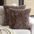 thumbnail image 1 of SUSIELADY Throw Pillow Covers 18x18 Inch Set of 2 – Leaf Pattern Plush Decorative Pillowcases for Couch Bed Sofa Farmhouse Spring Summer Decor, Brown, 1 of 5