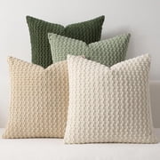 SUSIELADY Throw Pillow Covers 18x18 Set of 4, Super Soft Boho Corduroy Decorative Cushion Cases, Solid Color Plush Texture Pillow Covers for Sofa Couch Chair, Beige Green