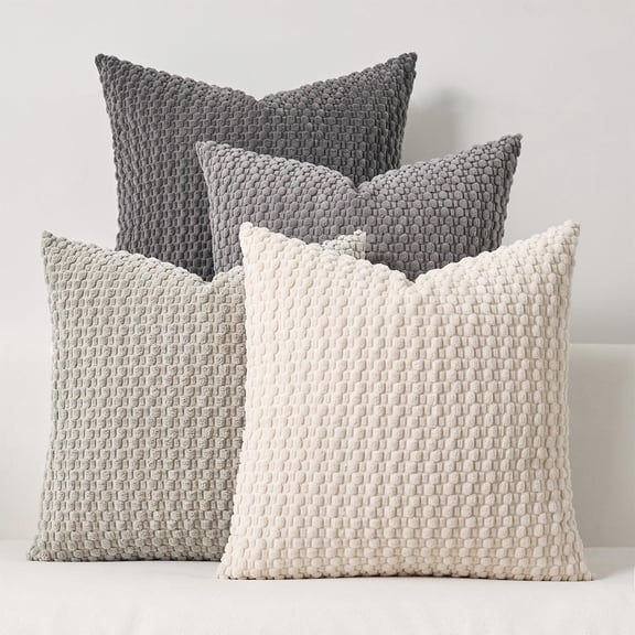 SUSIELADY Throw Pillow Covers 20x20 Set of 4, Super Soft Boho Corduroy Decorative Cushion Cases, Solid Color Plush Texture Pillow Covers for Sofa Couch Chair, Neutral Gray