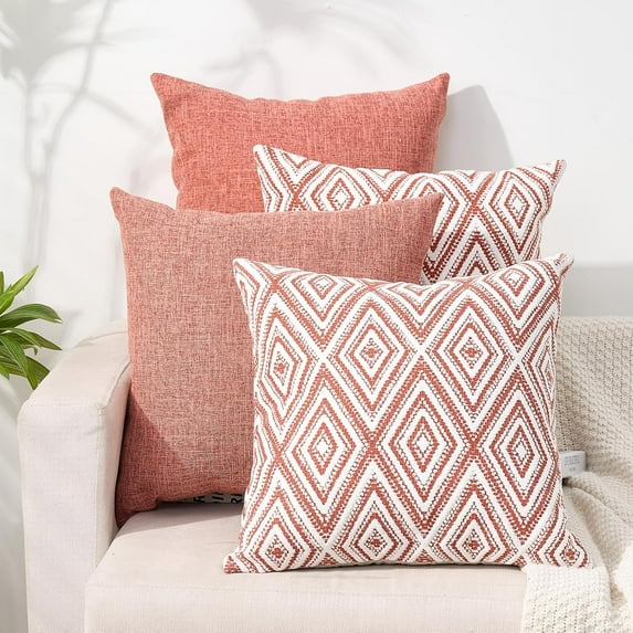 SUSIELADY Throw Pillow Covers Set of 4, 18"x18" Linen Decorative Square Couch Sofa Cushions, Accent Home Decor, Living Room, Bedroom, Chair, Coral