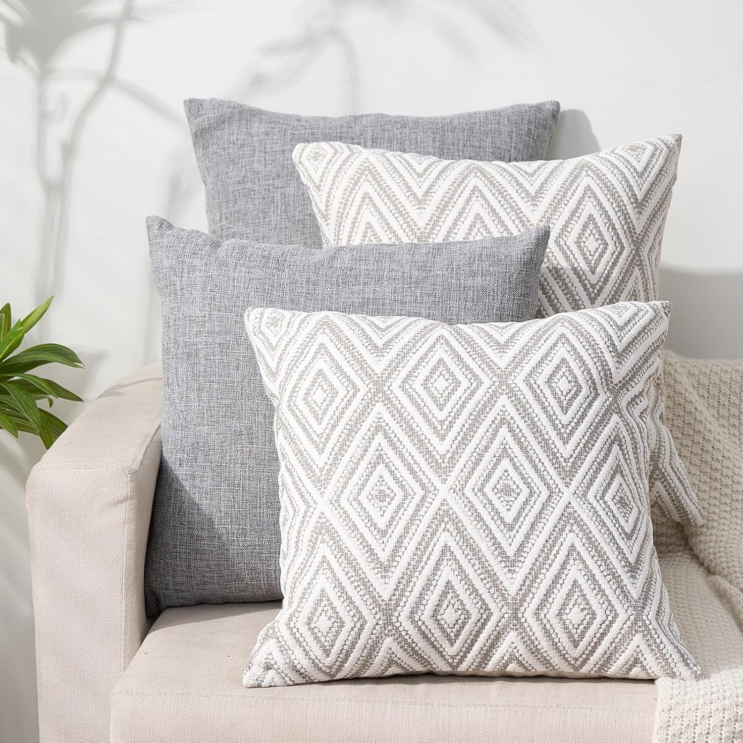 SUSIELADY Throw Pillow Covers Set of 4, 18"x18" Linen Decorative Square Couch Sofa Cushions, Accent Home Decor, Living Room, Bedroom, Chair, Gray