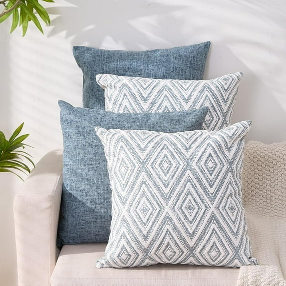 SUSIELADY Throw Pillow Covers Set of 4, 20"x20" Linen Decorative Square Couch Sofa Cushions, Accent Home Decor, Living Room, Bedroom, Chair, Blue