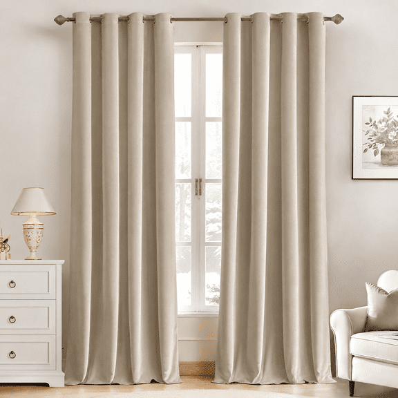 SUSIELADY Velvet Blackout Curtains, Thermal Insulated Room Darkening Drapes, 2 Panels Grommet Window Curtains for Living Room & Bedroom, 52 x 84 inch, Beige