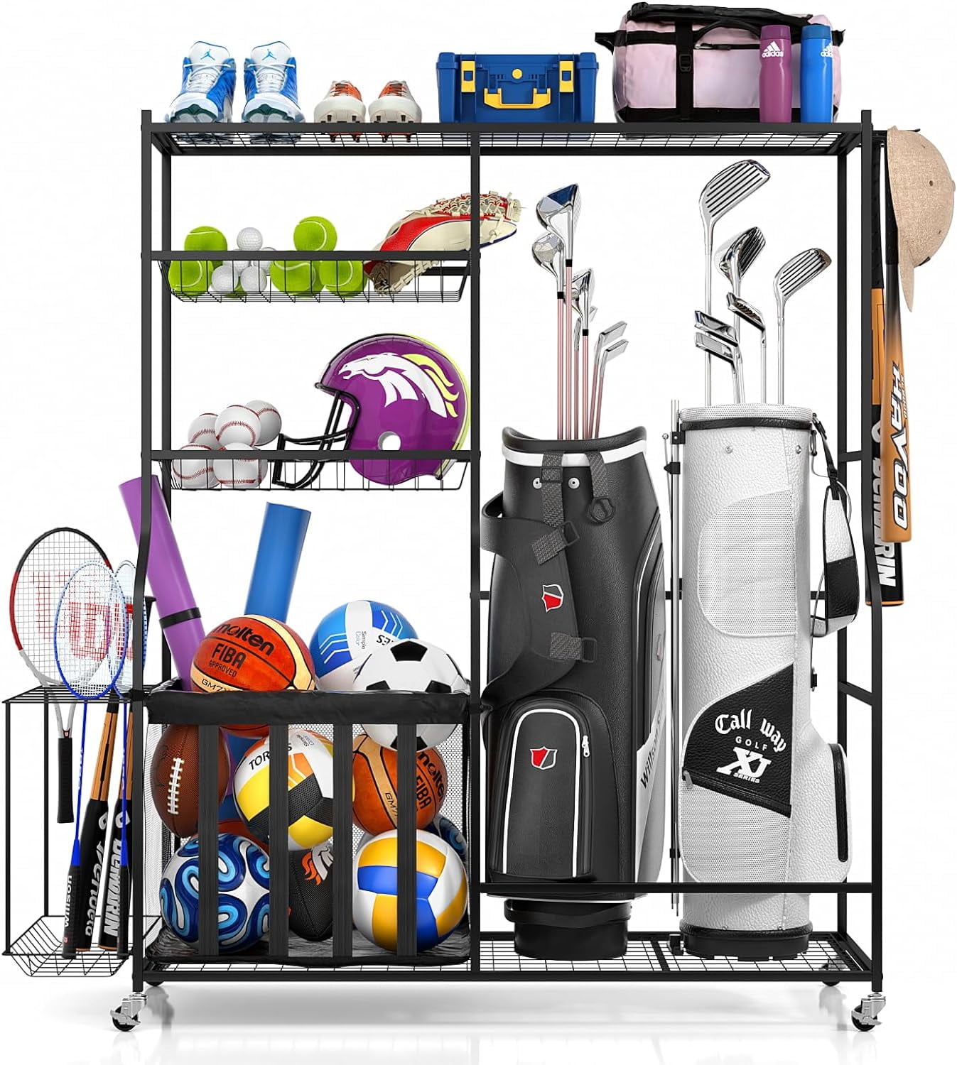 SUSIMOND 1 Storage Ball Rack, Garage Organizer Shelves, 2 1 Bag Storage