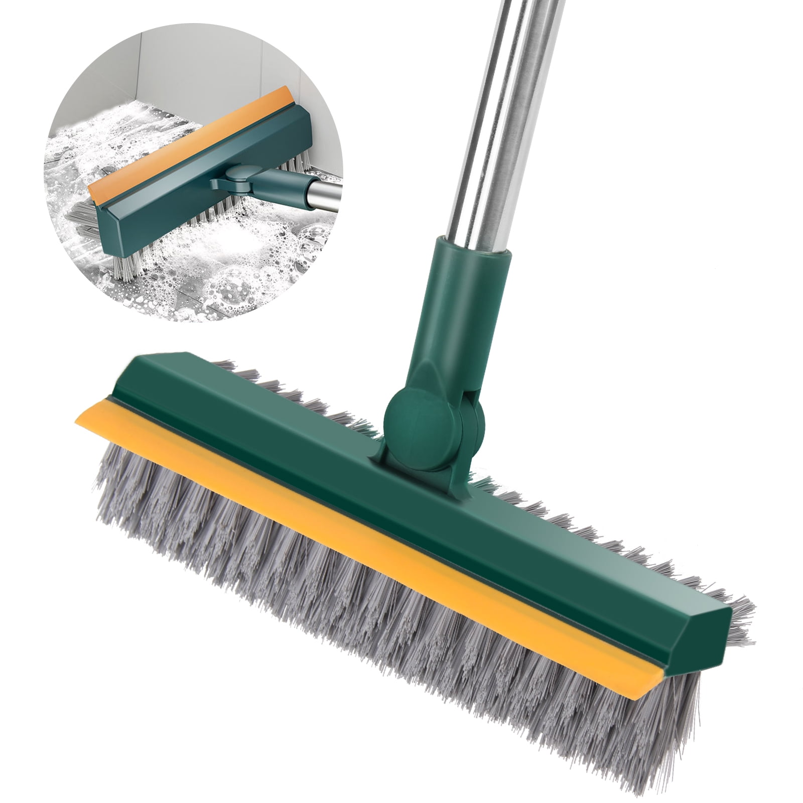 Allnice Floor Scrub Brush with Long Handle 35, Adjustable Stainless Metal  Handle Bathtub Cleaner Tool, Scrubber with 1 Stiff Bristles & 3 Sponge