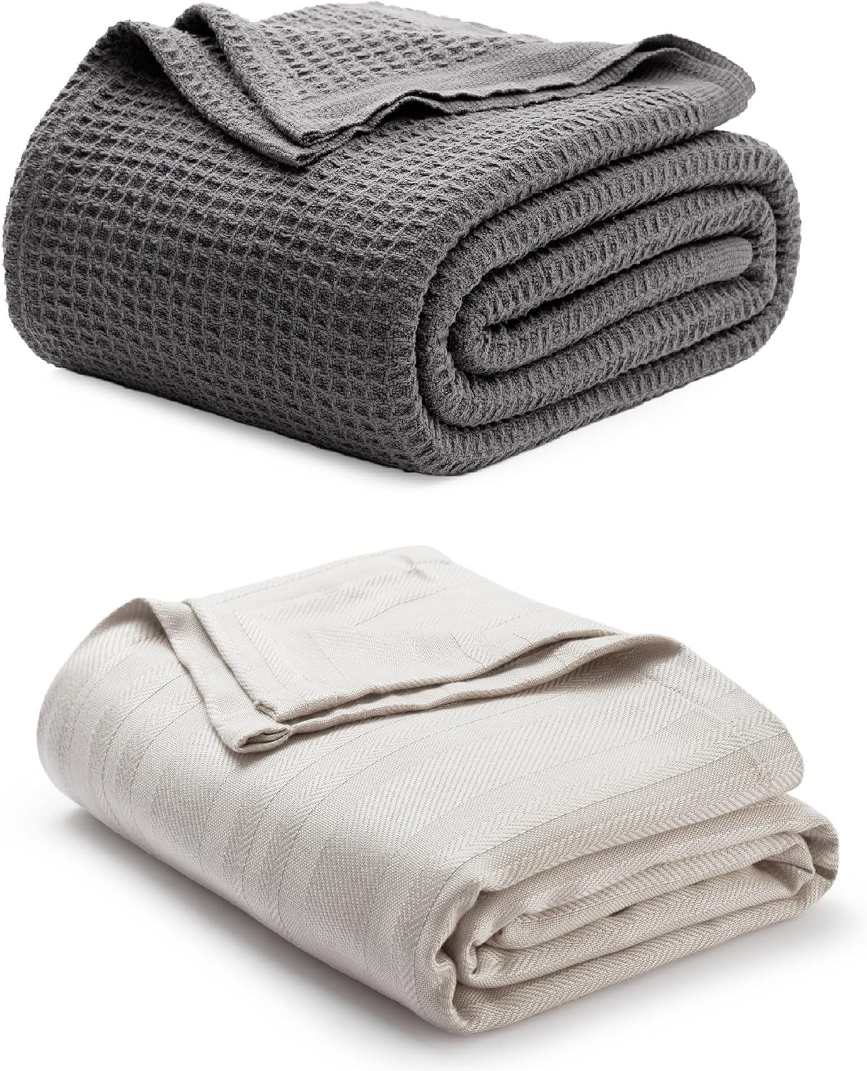 SUSIMOND Cotton Blanket & Cooling Blanket Set, Dark Grey & Beige