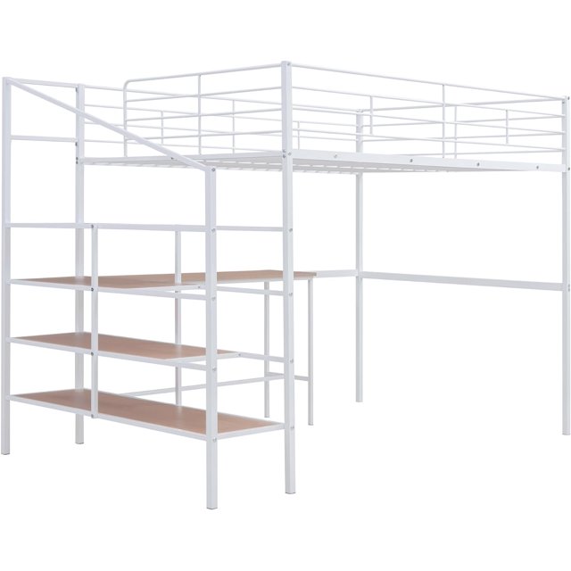 SUSIMOND Full Metal Loft Bed with Desk High Loft Bed with Stairs and