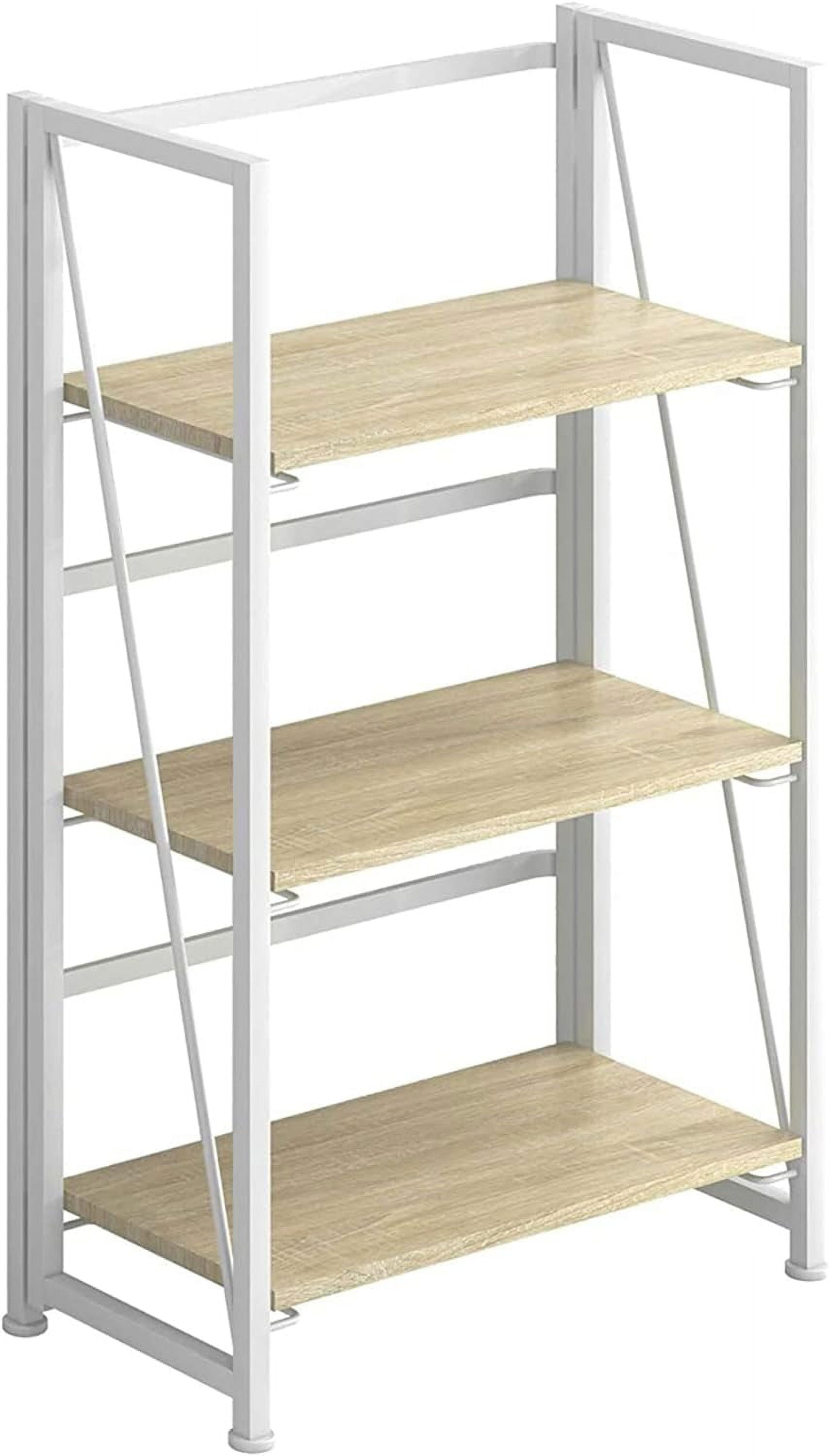SUSIMOND NoAssembly Folding Bookshelf Storage Shelves 3 Tiers Vintage