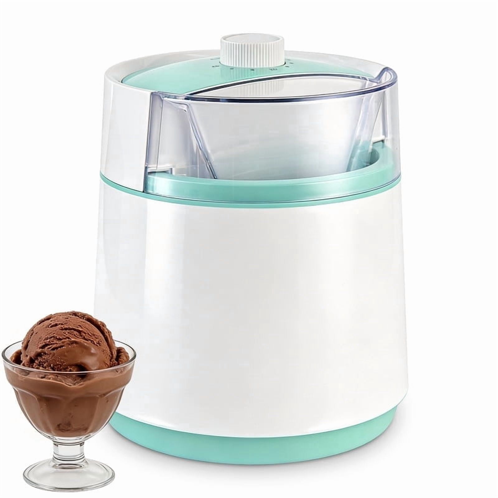SUSLAS 0.8L Mini Ice Cream Maker Machine with Timer Knob, Compact Personal Ice Cream Maker for Homemade Gelato, Sorbet & Frozen Yogurt, Easy Operation, White & Green