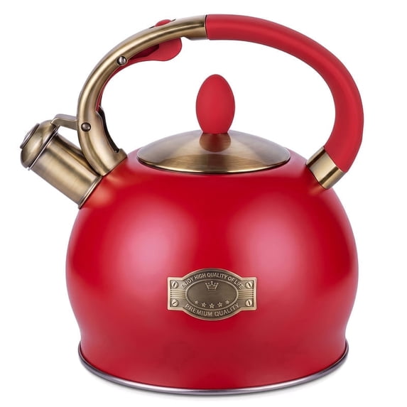SUSLAS 2.64 qt Stainless Steel Whistling Tea Kettle for Stovetop, Red Vintage Tea Pot