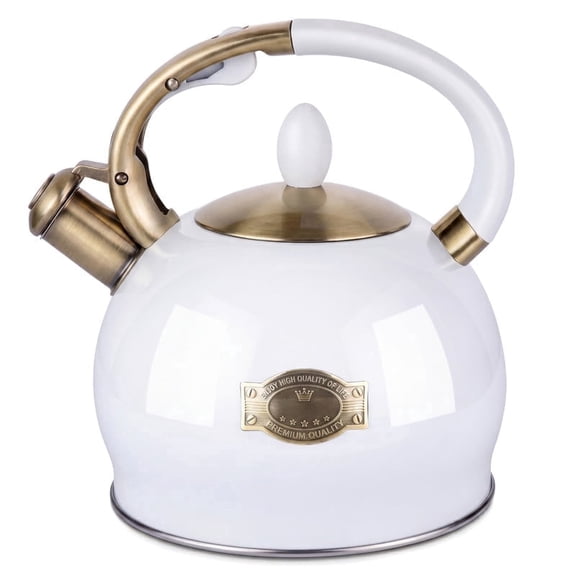 SUSLAS 2.64 qt Stainless Steel Whistling Tea Kettle for Stovetop, White Vintage Tea Pot