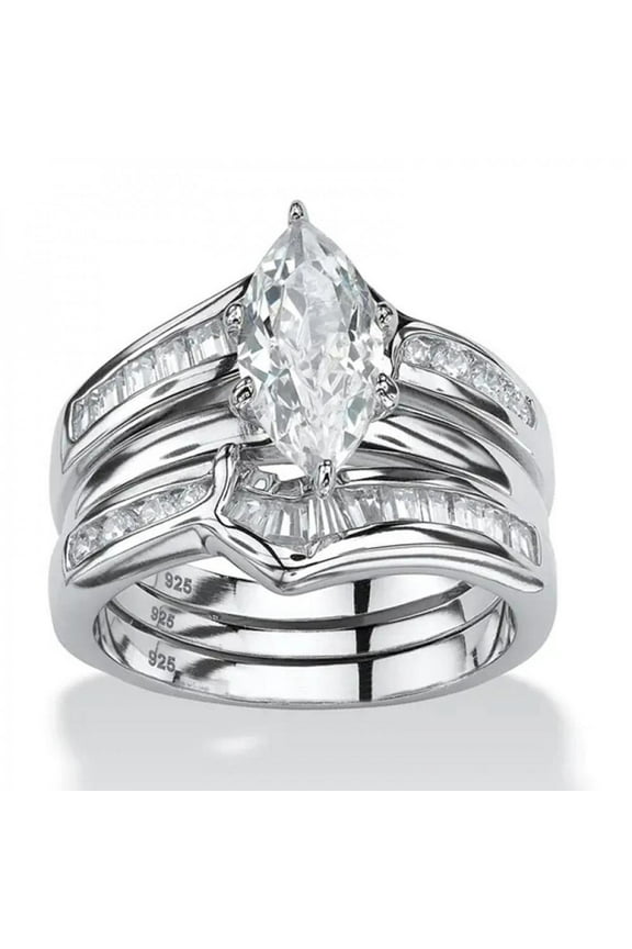 3pcs His and Hers Wedding Ring Sets Couples Engagement Rings Women and Men 925 Sterling Silver AAA Cubic Zirconia Finger Ring