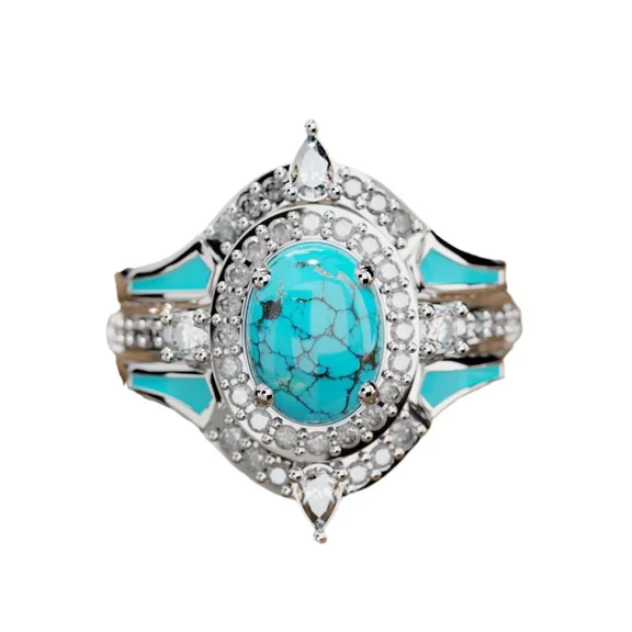 SUSOLA 3pcs/set 925 Sterling Silver Natural Turquoise Moonstone Rings for Women Ring Vintage Elegant Jewelry With White Gift Box