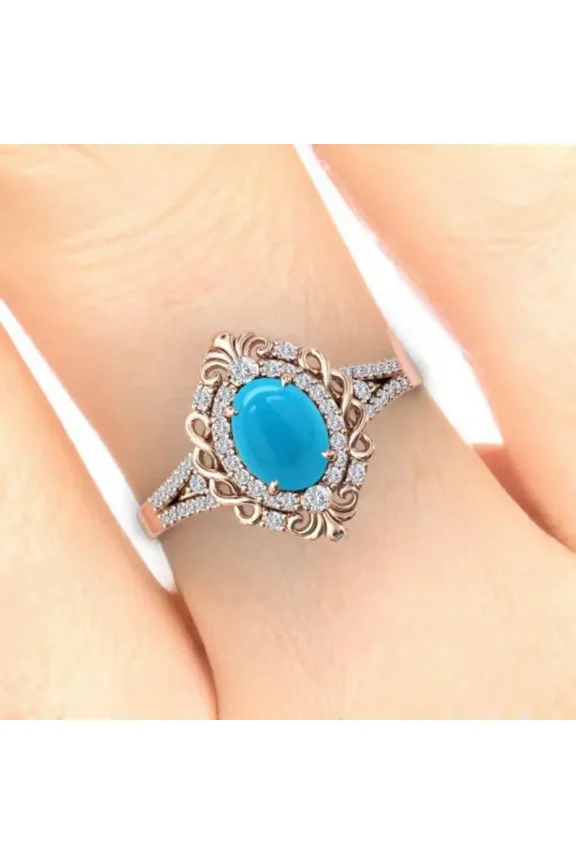 925 Sterling Silver Natural Turquoise Moonstone Rings for Women Carved Palace Ring Vintage Elegant Jewelry With White Gift Box